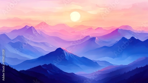 Digital Painting of a Majestic Mountain Range at Sunset