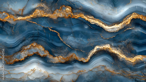 Blue and Gold Abstract Marble Texture Background