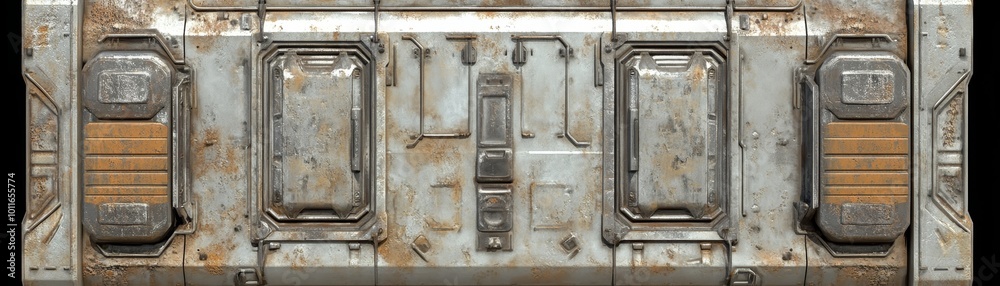 Futuristic Metal Panel with Doors and Details Futuristic Metal Panel with Doors and Details