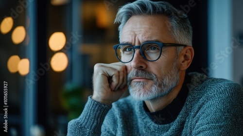 Mature man in an office deep in thought, reflecting on ideas and insights for an important business plan.