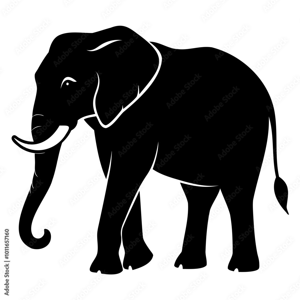 Fototapeta premium Elephant black silhouette vector illustration on a white background