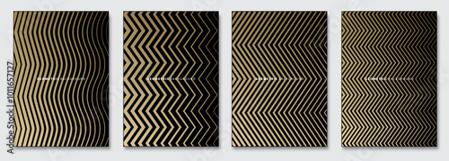 Vector abstract background, creative patterns, geometric gradient texture. Golden deluxe Minimal pattern design. Dark colors. Modern Cover templates set.