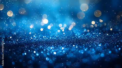 Blue Glitter Abstract Background with Bokeh Lights