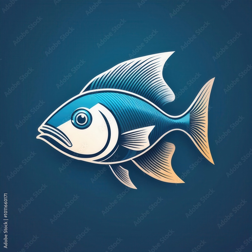 Stylized Blue Fish Emblem with Circular Nautical Design on Dark Background. Modern Vector Illustration for Fishing, Marine Themed Branding, or Aquatic Sports Logos Stylized Blue Fish Emblem with Circular Nautical Design on Dark Background. Modern Vector Illustration for Fishing, Marine Themed Branding, or Aquatic Sports Logos