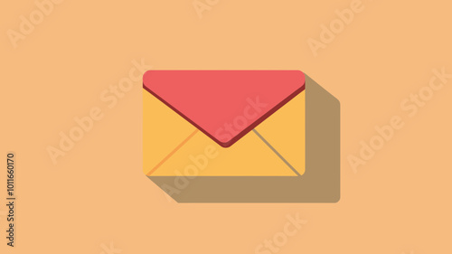 Colorful Modern Vector Envelope Illustration with Long Shadow on Orange Background - Simple and Stylish Correspondence Icon for Business and Communication Concepts