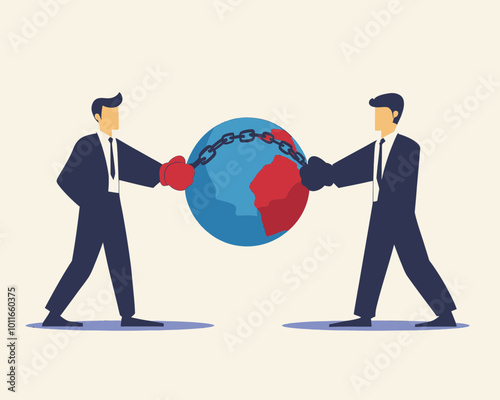Conflict Management through Leadership and Negotiation, Businessman Mediates Fighting, Business Dispute Resolution, Compromise and Problem Solving, Flat Minimalist SVG Vector
