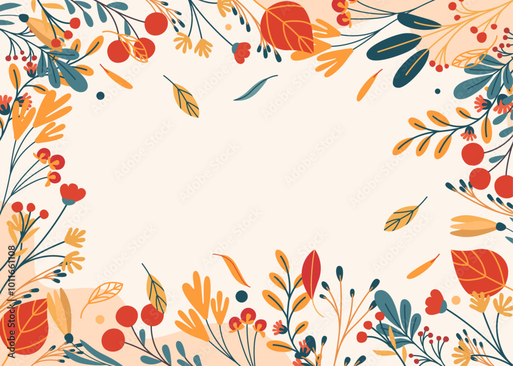 Autumn background frame in vector, flat style. Autumn background frame in vector, flat style.