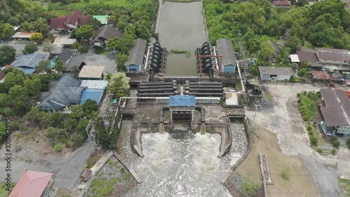 Water treatment gate in the canal at the countryside photo