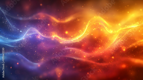 Abstract Background with Wavy Lines and Glowing Particles