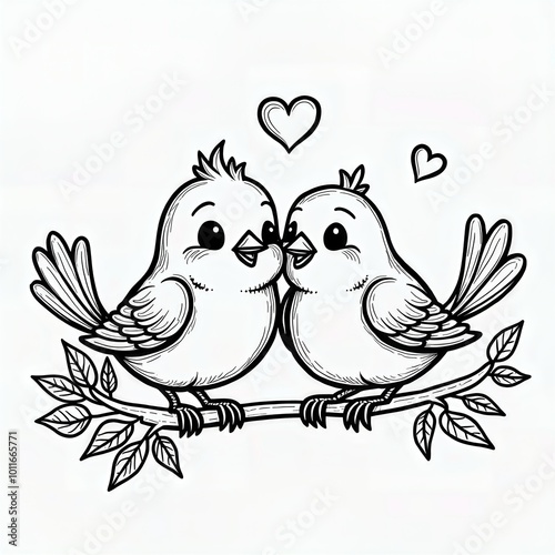 Love Birds on Branch Coloring Page