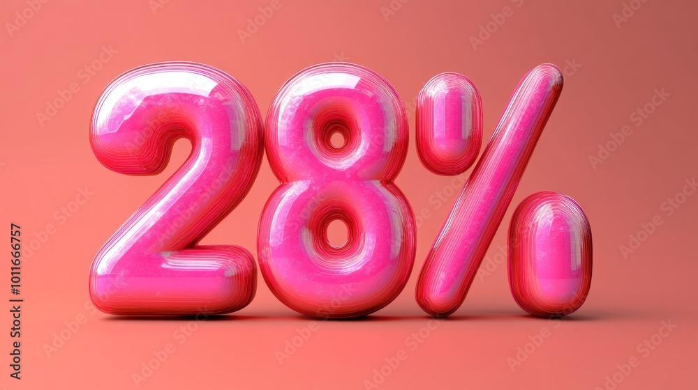 Bright pink 3D representation of the number 28%. Bright pink 3D representation of the number 28%.