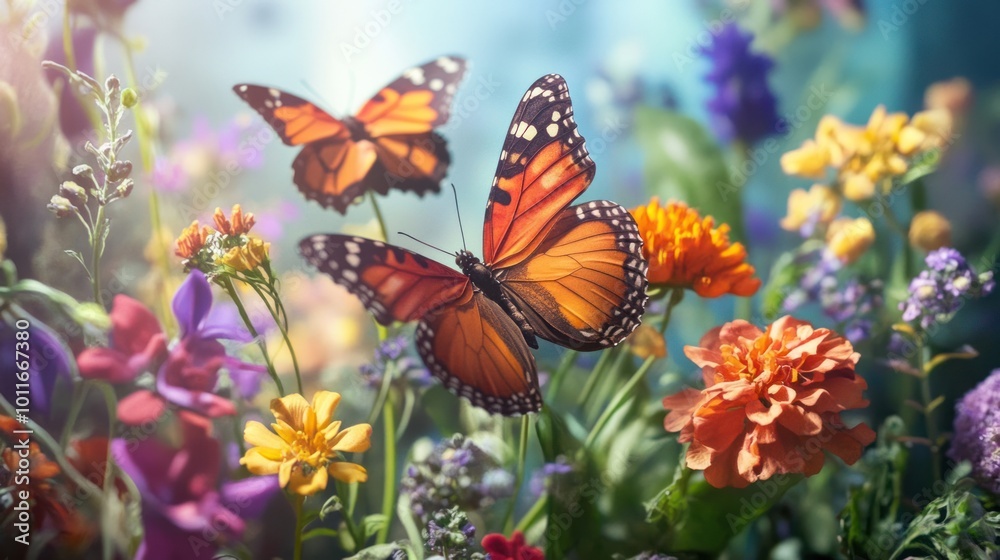 Butterflies in a Flower Garden Butterflies in a Flower Garden