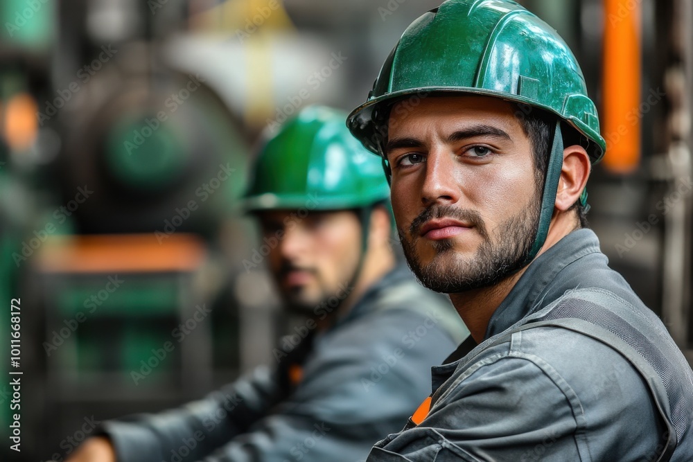 Steel plant workers in uniforms with serious expressions, industrial photography portrait Steel plant workers in uniforms with serious expressions, industrial photography portrait