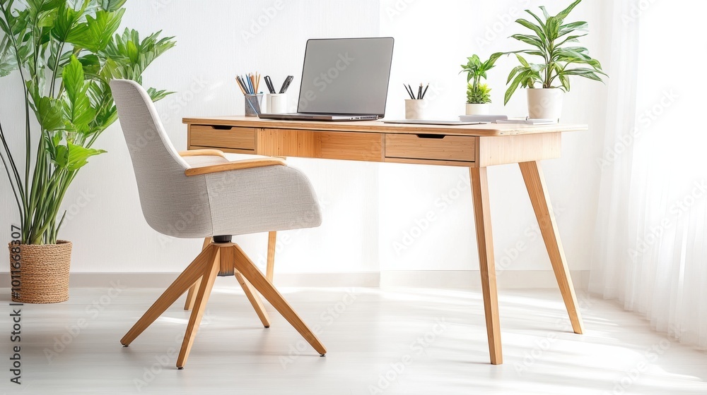 Fototapeta premium Modern Workspace with Plants and Natural Light