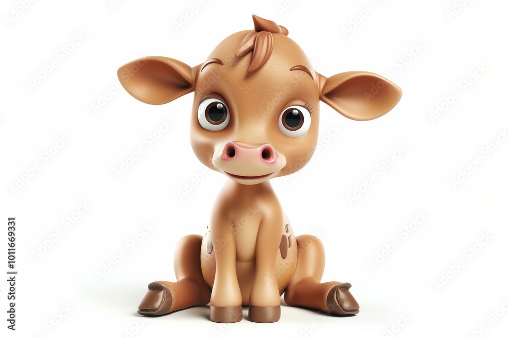 Cute cartoon calf on white background