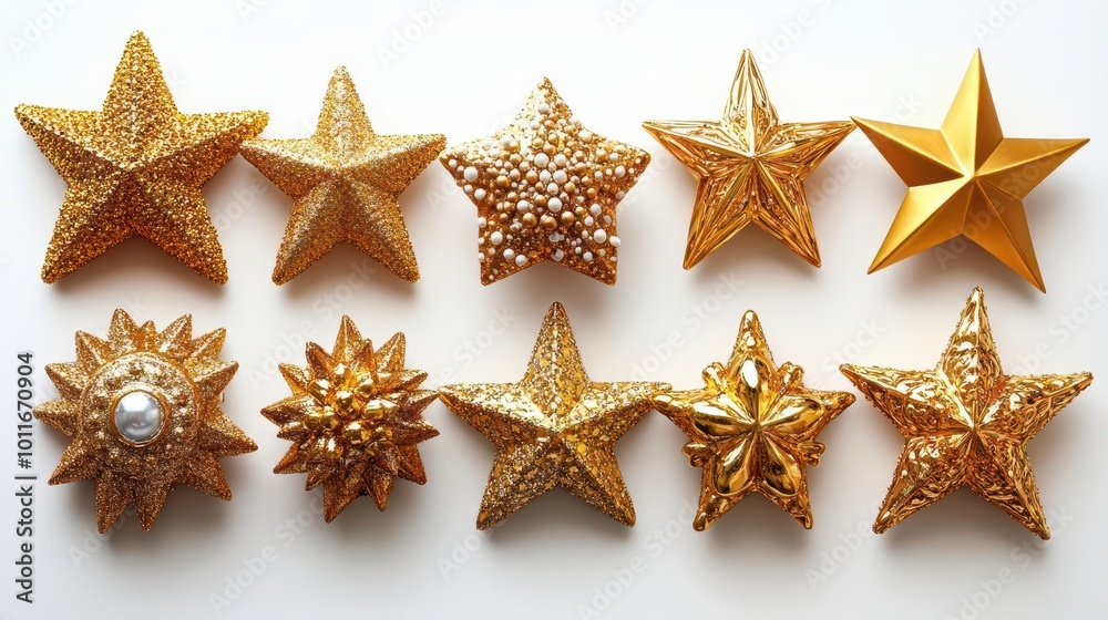 set of twelve shiny golden stars isolated on a pristine white background each star glistening and reflecting light symbolizing achievement and celebration in a festive arrangement set of twelve shiny golden stars isolated on a pristine white background each star glistening and reflecting light symbolizing achievement and celebration in a festive arrangement