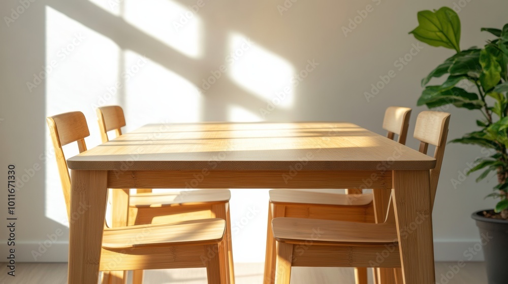 Sunlit Modern Table with Wooden Chairs in Bright Room Sunlit Modern Table with Wooden Chairs in Bright Room