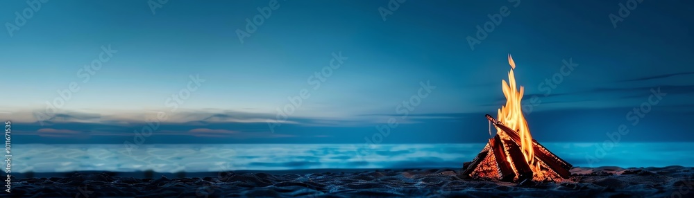 Fototapeta premium Campfire under a starry sky, glowing warmth,