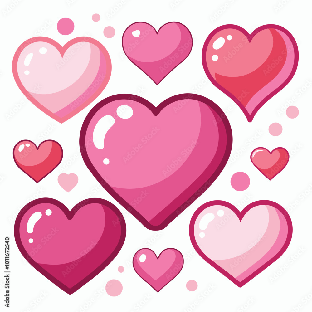 Heart shape design set, A set of pink color heart of various shapes vector illustration design.