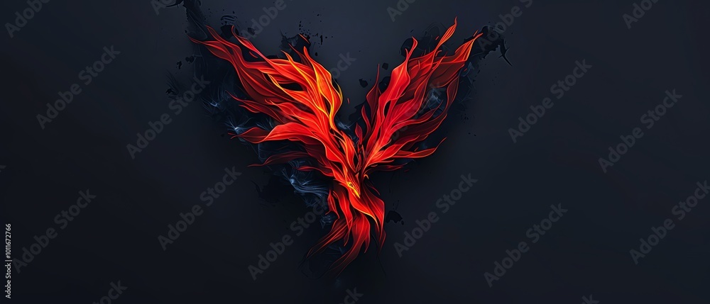 Fototapeta premium Fire phoenix rising from ashes, mythical theme,