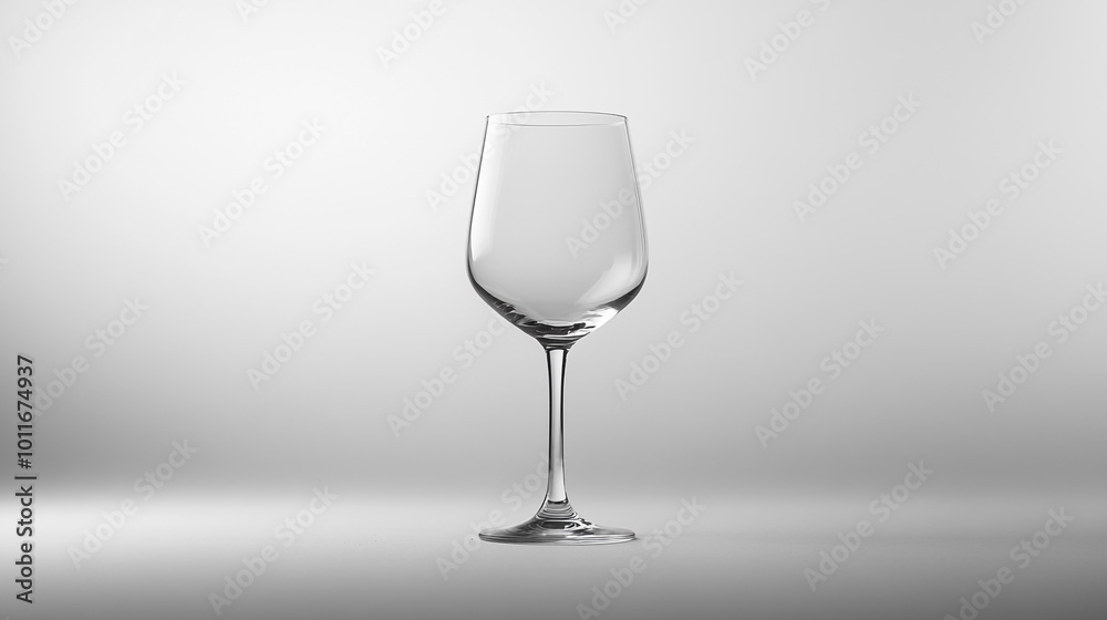 Elegant empty wine glass on a smooth surface with soft light against a neutral backdrop Elegant empty wine glass on a smooth surface with soft light against a neutral backdrop