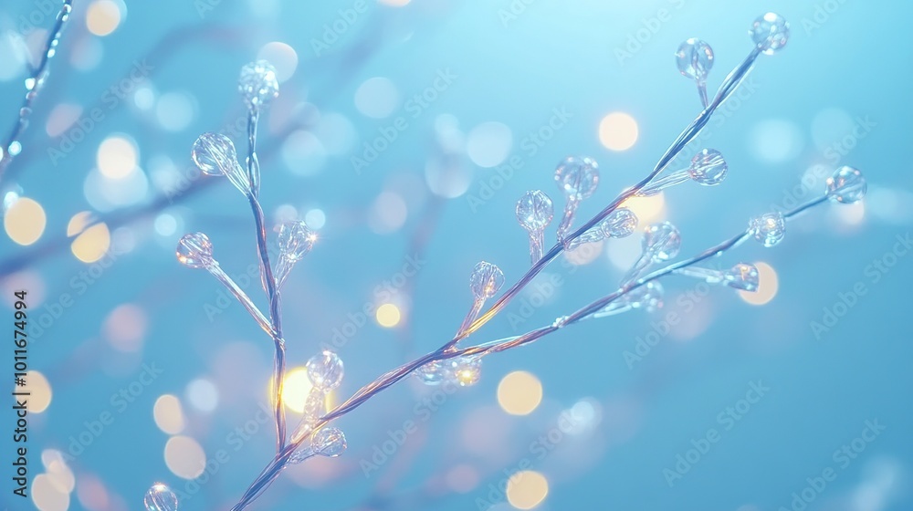 Fototapeta premium Small bulb branches with a blue bokeh background. 