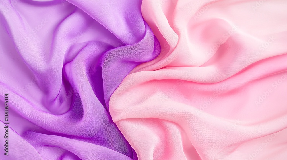 Obraz premium Dreamy Lavender and Soft Pink Chiffon Fabric - Ethereal Weaving Patterns for Romantic Fashion and Delicate Textiles in a Flowing Ambiance