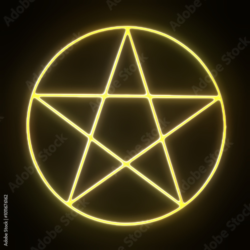 Pentacle light symbol on black background.