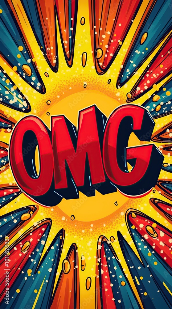 Vibrant comic book style illustration of OMG explosion