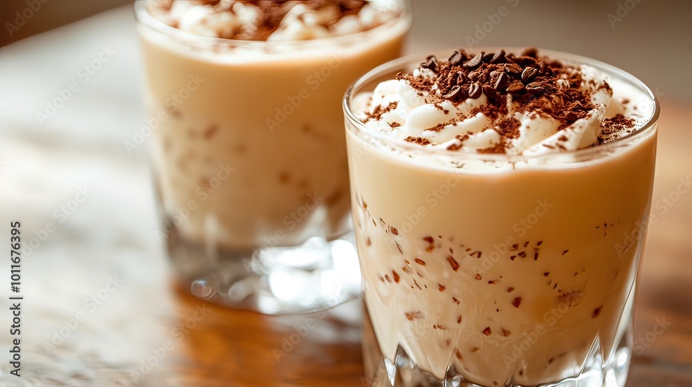 Two Glasses of Creamy Coffee Drinks with Chocolate Sprinkles Two Glasses of Creamy Coffee Drinks with Chocolate Sprinkles