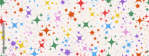 Colorful sprinkle seamless pattern stars white background. Template color confetti vector texture illustration for holiday birthday party, celebration. Vector sprinkle seamless pattern stars.