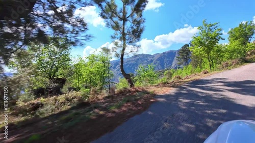 Driving with the car through the Peneda Geres National Park in Portugal, Europe. Area betweeen Cabril und Ruivaes photo