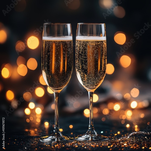 Champagne Glasses on Black Background photo