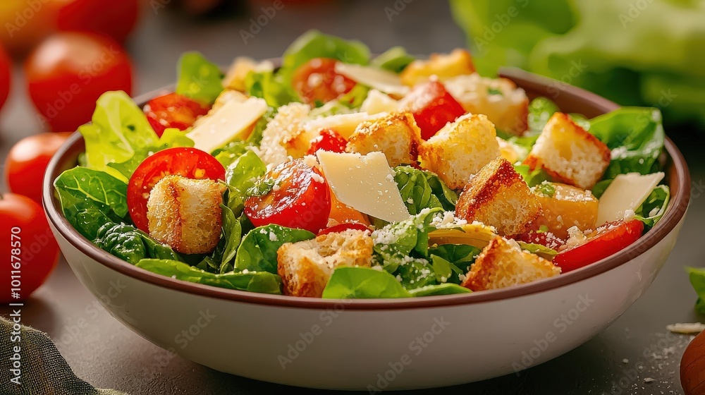 Fresh salad with croutons and tomatoes Fresh salad with croutons and tomatoes