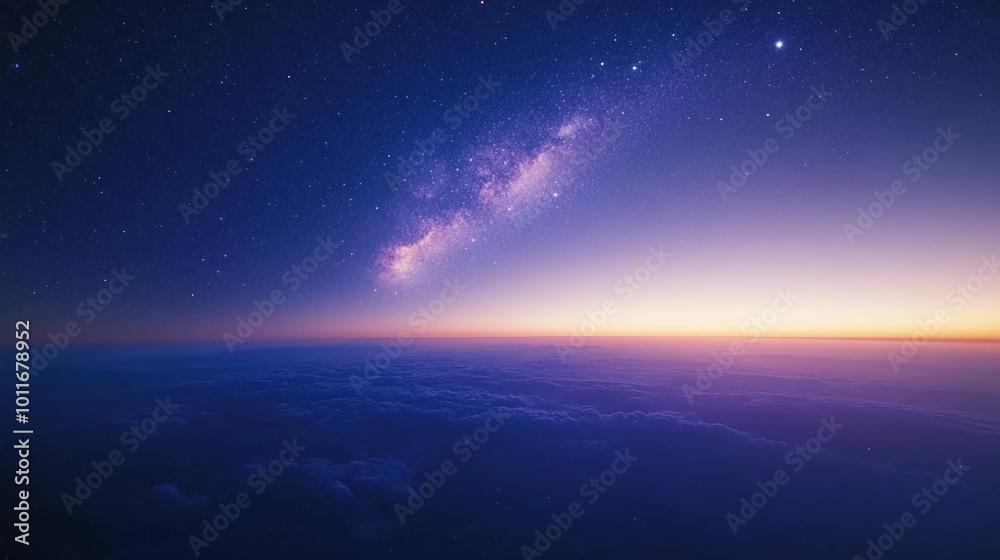 Milky Way Illuminating the Twilight Sky Over a Peaceful Horizon at Dawn
