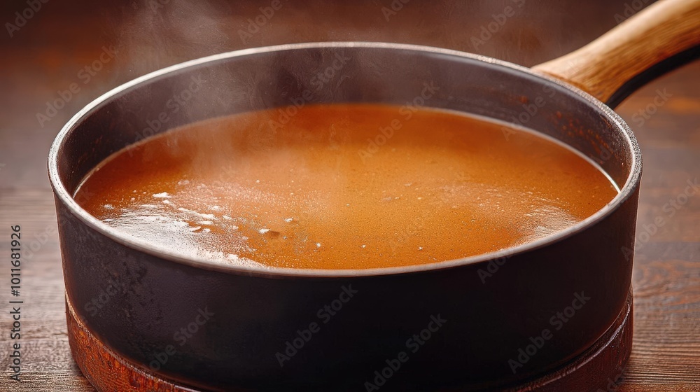 Steaming broth in a pot Steaming broth in a pot
