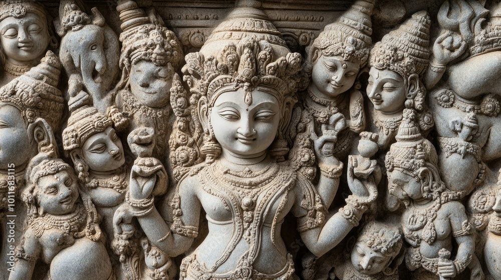 Detailed stone sculptures from India, no people, with ample room for captions or text. Detailed stone sculptures from India, no people, with ample room for captions or text.