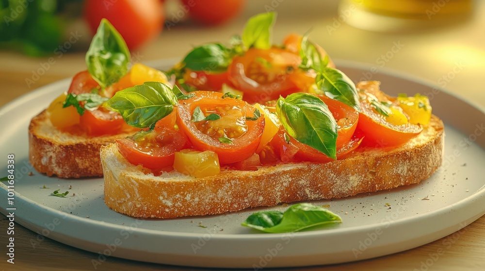 Close up of Bruschetta with tomato and basil Close up of Bruschetta with tomato and basil