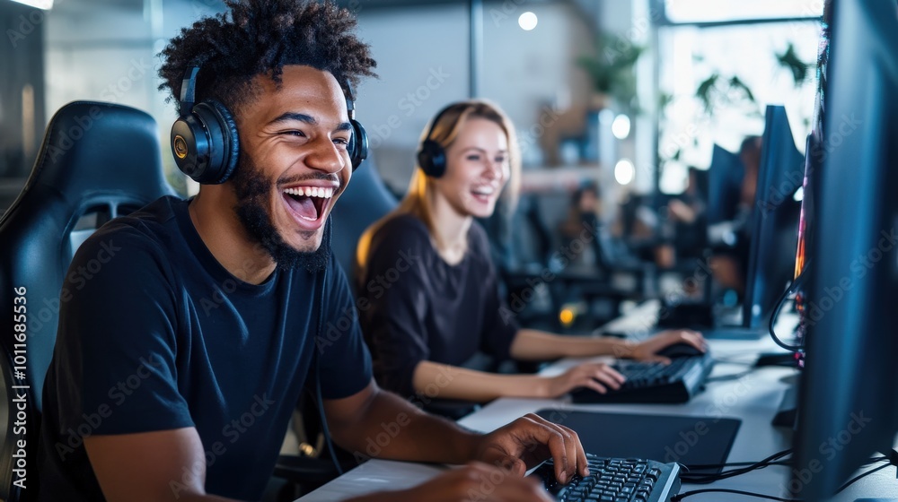 A man and a woman are playing a video game A man and a woman are playing a video game