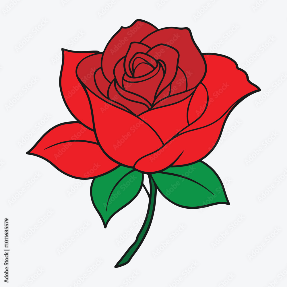 Beautiful red Rose Isolated on white background. Realistic red rose lying on white background. Vector illustration. Deep red, ruby rose flower with green leaves. Beautiful red Rose Isolated on white background. Realistic red rose lying on white background. Vector illustration. Deep red, ruby rose flower with green leaves.