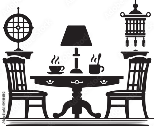 A Table and Chair silhouette icon vector art illustration