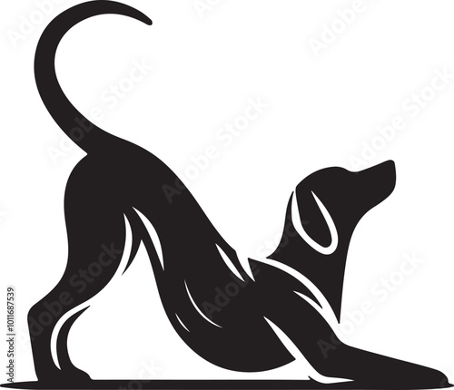 Vector illustration featuring a dog in a meditation pose, highlighting the concept of dog yoga through its silhouette