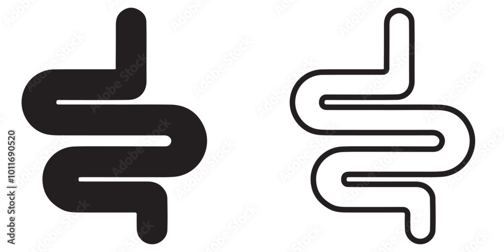 Intestine icon. Healthy gut. Digestive Signs. Human anatomy, intestines or intestinal tract. Intestinal colonoscopy symbol. Intestine icon. Healthy gut. Digestive Signs. Human anatomy, intestines or intestinal tract. Intestinal colonoscopy symbol.