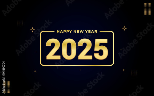 Happy New Year background 2025 shiny golden numbers on black background.