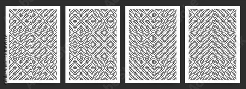 Dynamic Circle and Wave Seamless Pattern Collection. Bold Geometric Black and White Designs for A4 Posters, Flyers, and Brochures.