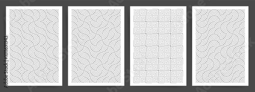 Wavy Line and Square Grid Pattern Covers Collection. Seamless Black and White Geometric Designs for Modern Posters, Brochures, and Flyers.