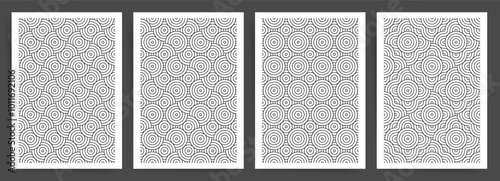 Concentric Circle and Wave Line Pattern Set. Seamless Black and White Geometric Designs for Modern Posters and Brochures.