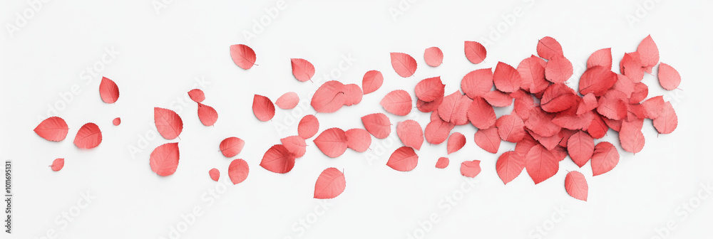 Pink leaves scattered on a white background. Pink leaves scattered on a white background.