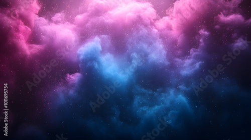 Black background with purple and blue powder dust explosion. 