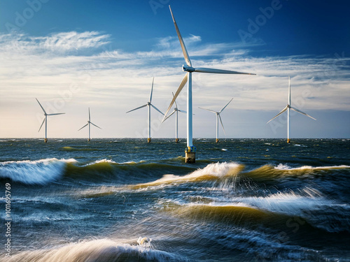 Foto eines Windparks auf hoher rauer See photo